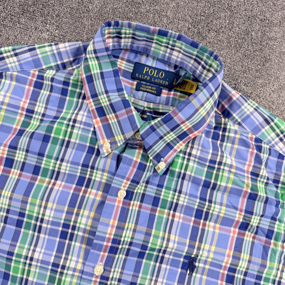 Polo Ralph Lauren Mens Large Classic Fit Performance Plaid Short Sleeve Shirt